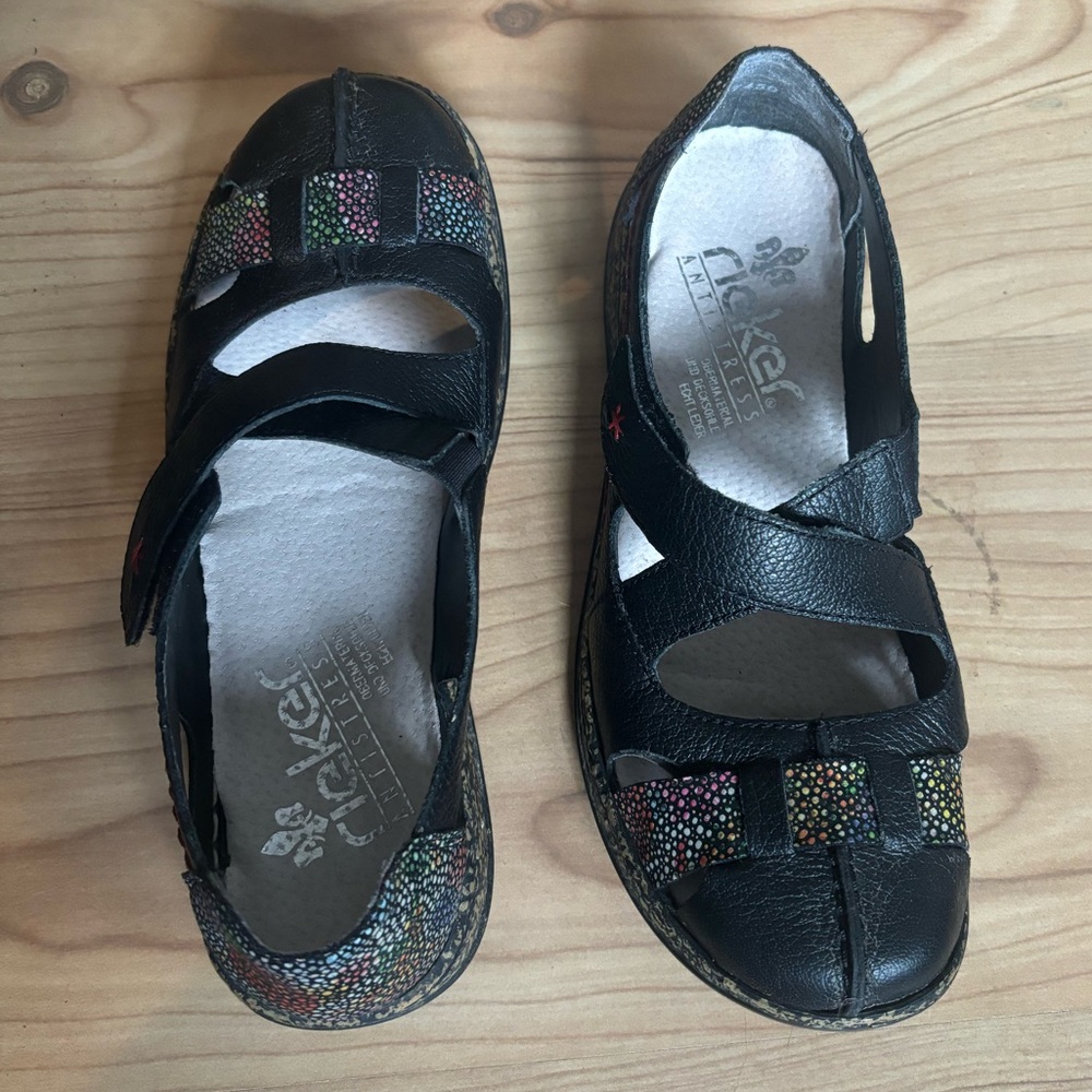 Rieker Black Flats with Mary Jane Design